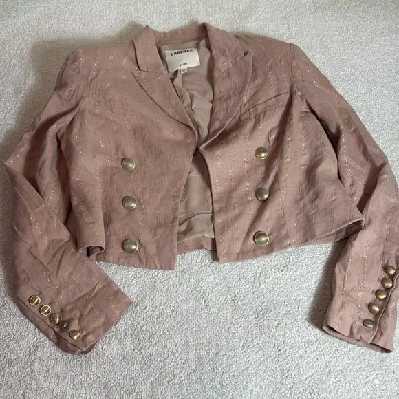 L'agence Inez Linen Blend Crop Blazer-Pink-Size 6-Linen Blend - Picture 2 of 8